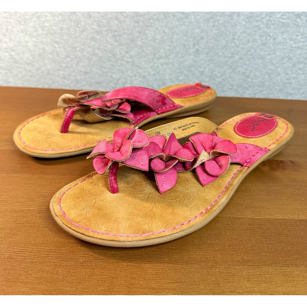 b.o.c Women's Thong Slip-On Sandals Pink Floral Flower Accent Size 10 M